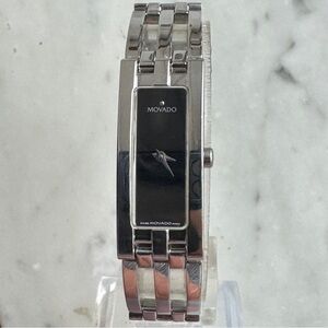 Movado Esperanza Black Dial Watch w/ New Battery and Stainless Steel Bracelet